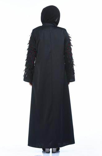 Abaya Coupe Laser Grande Taille 3022-03 Noir Bordeaux 3022-03