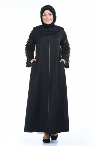 Abaya Coupe Laser Grande Taille 3022-04 Noir Vert Huile 3022-04