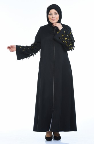 Abaya Coupe Laser Grande Taille 3022-04 Noir Vert Huile 3022-04