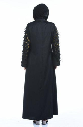 Abaya Coupe Laser Grande Taille 3022-04 Noir Vert Huile 3022-04