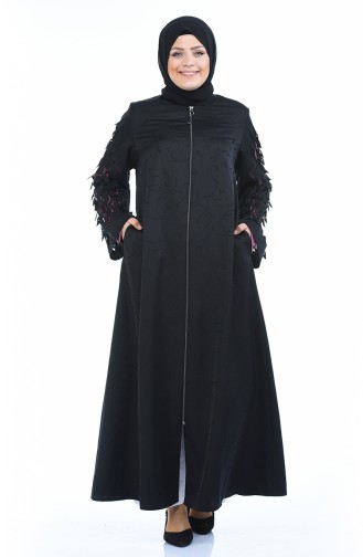 Abaya Coupe Laser Grande Taille 3022B-01 Noir Rose Pâle 3022B-01