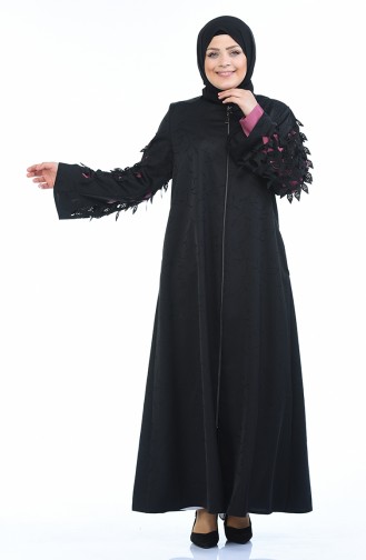 Abaya Coupe Laser Grande Taille 3022B-01 Noir Rose Pâle 3022B-01