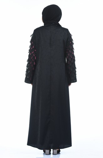 Abaya Coupe Laser Grande Taille 3022B-01 Noir Rose Pâle 3022B-01