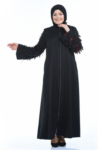 Abaya Coupe Laser Grande Taille 3022B-02 Noir Brique 3022B-02