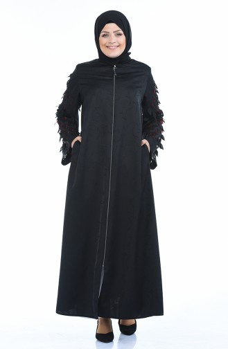 Abaya Coupe Laser Grande Taille 3022B-02 Noir Brique 3022B-02