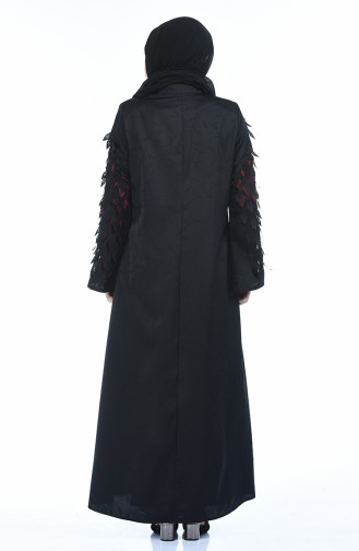 Abaya Coupe Laser Grande Taille 3022B-02 Noir Brique 3022B-02