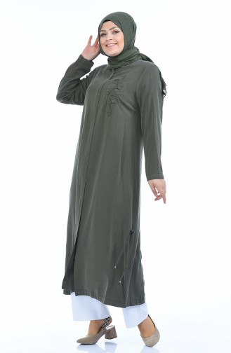 Abaya Tensel a Fermeture Grande Taille 0365-01 Vert 0365-01