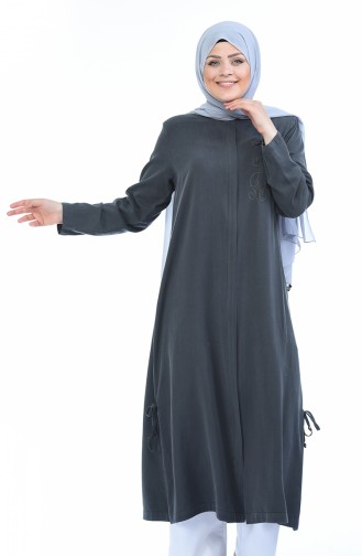 Grosse Grösse Sinnlich Abaya mit Reissverschluss 0365-03 Rauchgrau 0365-03