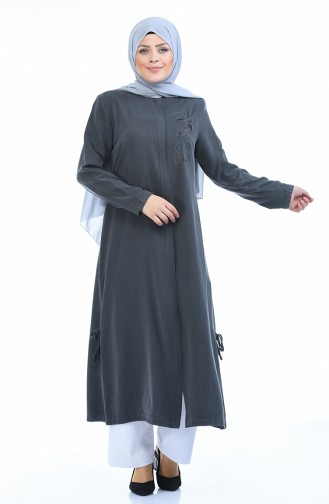 Abaya Tensel a Fermeture Grande Taille 0365-03 Fumé 0365-03