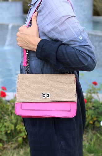 Damen Strohhülle Schultertasche  C65-19 Fuchsia 65-19