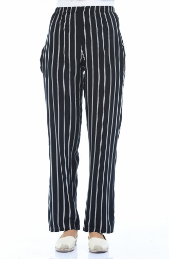 Pantalon Large a Rayures 1051-01 Noir 1051-01