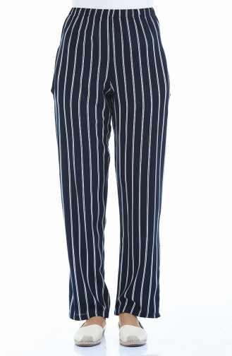 Pantalon Large a Rayures 1051-02 Bleu Marine 1051-02