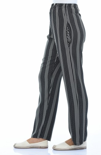 Pantalon Large a Rayures 1051B-02 Noir 1051B-02