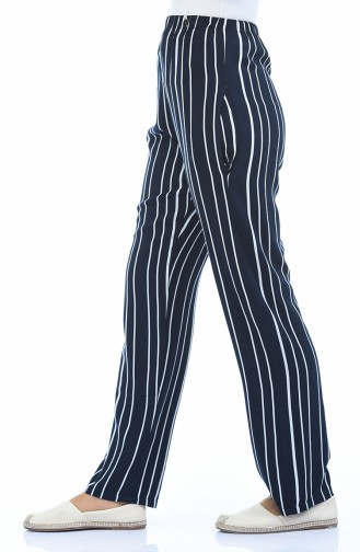 Pantalon Large a Rayures 1051C-01 Bleu Marine 1051C-01