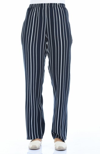 Pantalon Large a Rayures 1051C-01 Bleu Marine 1051C-01