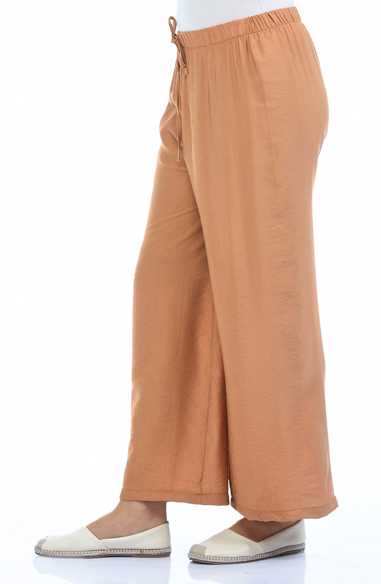 Beli Lastikli Bol Paça Pantolon 25075-02 Taba