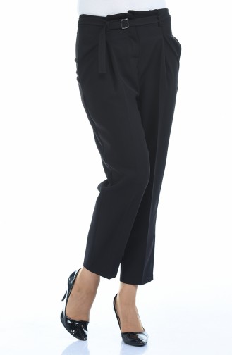 Belted Straight Leg Pants 1731-02 Black 1731-02