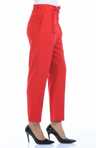 Belted Straight-leg Pants 1731-03 Red 1731-03