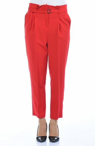 Belted Straight-leg Pants 1731-03 Red 1731-03