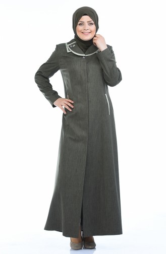 Grosse Grösse Hijab Mantel mit Tasche  0529-02 Khaki 0529-02