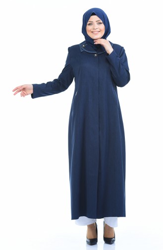 Grosse Grösse Hijab Mantel mit Tasche 0529-03 Dunkelblau 0529-03