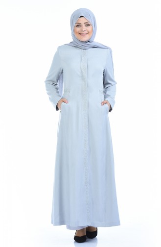 Geknöpftes Abaya 1175-04 Grau Weiss 1175-04