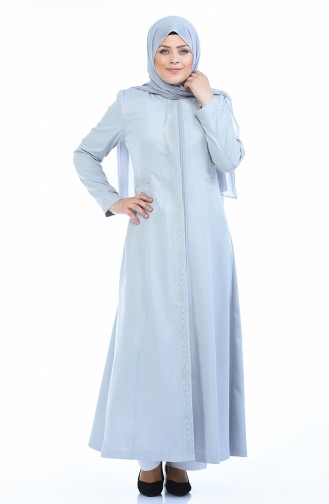 Geknöpftes Abaya 1175-04 Grau Weiss 1175-04