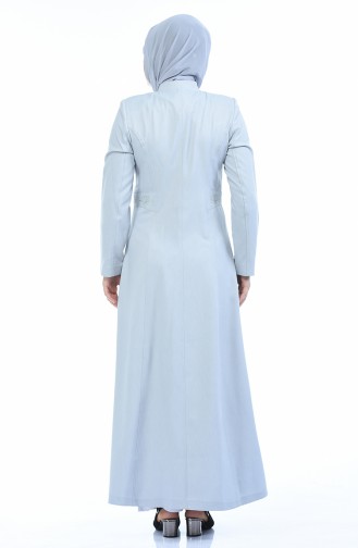 Geknöpftes Abaya 1175-04 Grau Weiss 1175-04