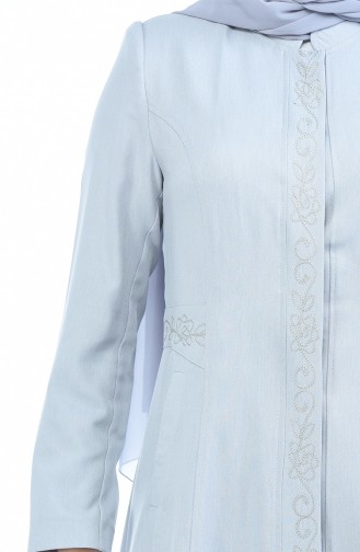 Geknöpftes Abaya 1175-04 Grau Weiss 1175-04