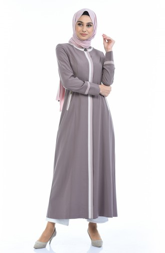 Leinen Hijab Mantel mit Versteckte Knopf  3181-01 Puder Rosa 3181-01