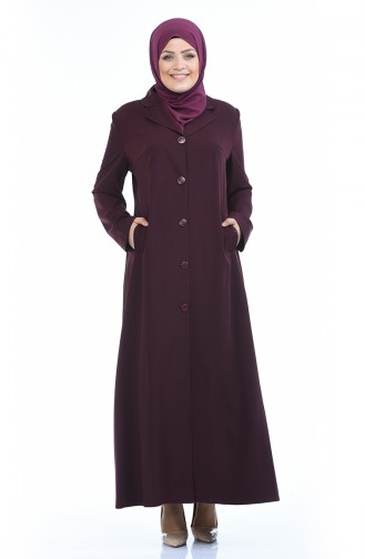 Geknöpfter Hijab Mantel 5080-01 Dunkel Zwetschge 5080-01