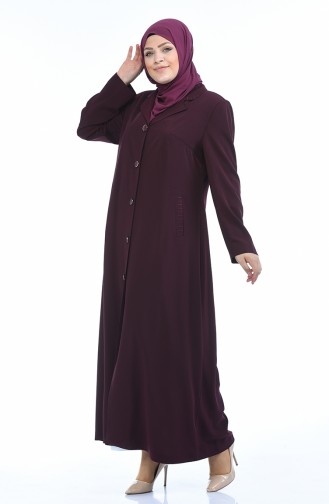 Geknöpfter Hijab Mantel 5080-01 Dunkel Zwetschge 5080-01