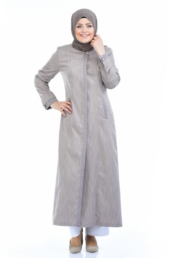 Leinen Hijab Mantel mit Versteckte Knopf  5100-01 Nerz 5100-01