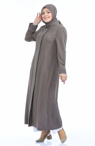 Leinen Hijab Mantel mit Versteckte Knopf  5100A-02 Nerz 5100A-02
