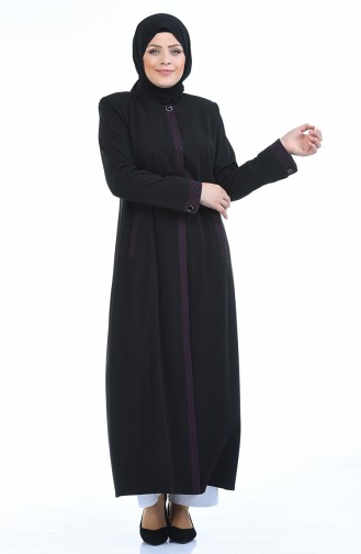 Leinen Hijab Mantel mit Versteckte Knopf 5100A-03 Schwarz 5100A-03