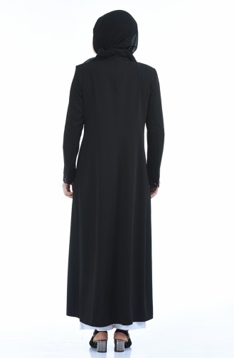 Leinen Hijab Mantel mit Versteckte Knopf 5100A-03 Schwarz 5100A-03