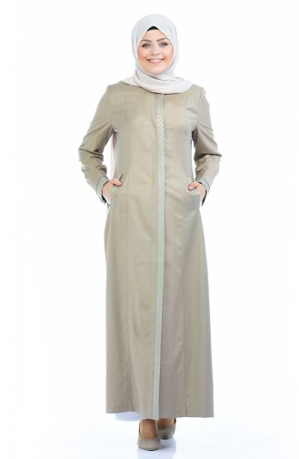Leinen Hijab Mantel mit Versteckte Knopf  5100B-01 Beige 5100B-01