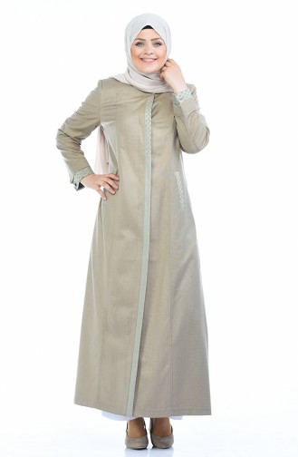 Leinen Hijab Mantel mit Versteckte Knopf  5100B-01 Beige 5100B-01