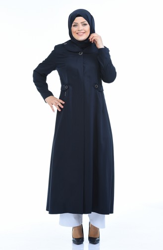 Grosse Grösse Leinen Hijab Mantel mit Tasche  5102-01 Dunkel Dunkelblau 5102-01