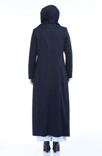 Grosse Grösse Leinen Hijab Mantel mit Tasche  5102-01 Dunkel Dunkelblau 5102-01