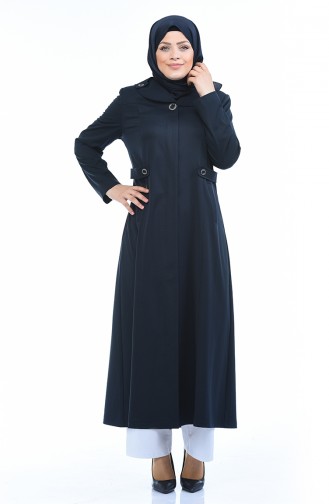 Grosse Grösse Leinen Hijab Mantel mit Tasche  5102-03 Dunkelblau 5102-03