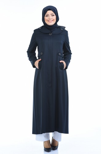 Grosse Grösse Leinen Hijab Mantel mit Tasche  5102-03 Dunkelblau 5102-03