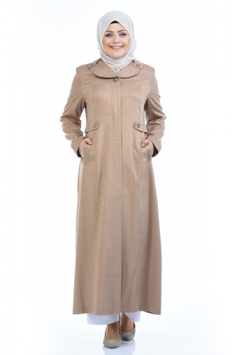 Grosse Grösse Leinen Hijab Mantel mit Tasche 5102A-01 Senf 5102A-01