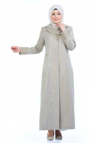 Knopf-detaillierter Leinen Hijab Mantel 7010-03 Beige 7010-03