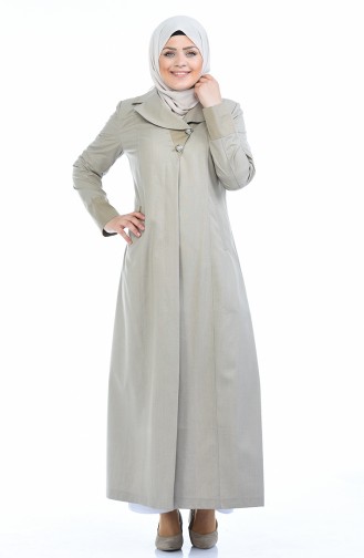Knopf-detaillierter Leinen Hijab Mantel 7010-03 Beige 7010-03