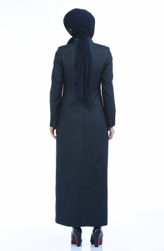 Leinen Hijab Mantel mit Tasche 7260A-01 Dunkelblau 7260A-01