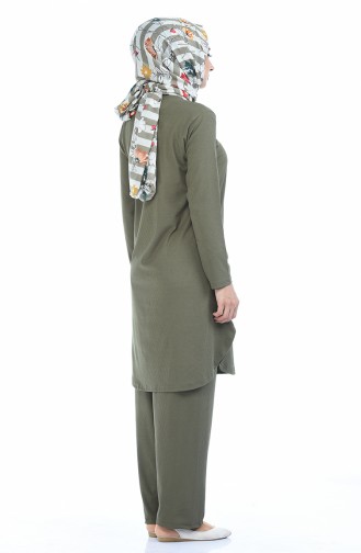 Ensemble Deux Pieces Tunique Pantalon avec Poches 2174-03 Khaki 2174-03