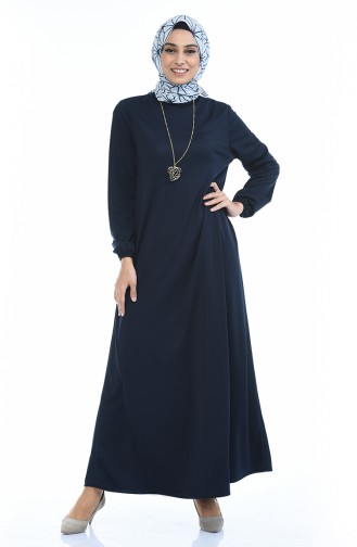 Robe avec Collier Manches élastique 0103-06 Bleu marine 0103-06