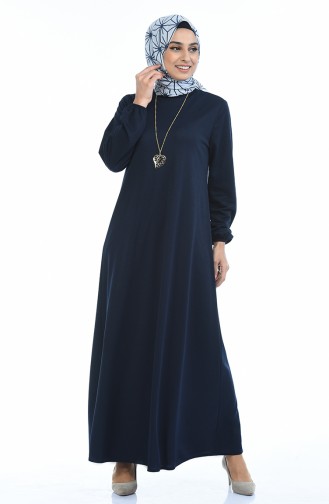 Robe avec Collier Manches élastique 0103-06 Bleu marine 0103-06