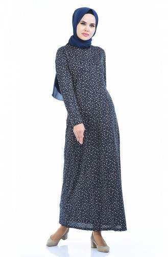 Navy Blue Hijab Dress 8837-01